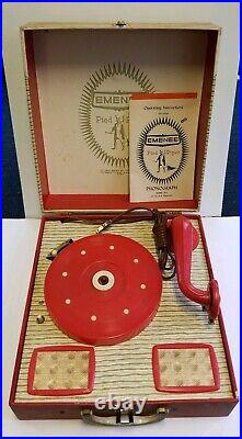 Emenee Pied Piper Phonograph Record Player Model P12 45 78 RPM Portable Suitcase
