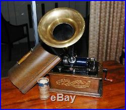 Exc 1903 Edison Standard A 2-Minute Cylinder Phonograph Record Player and Horn