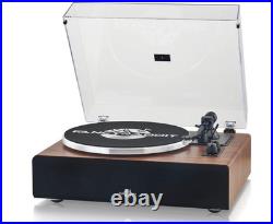 FancyRabbit Black Wood Record Player Built-in Speakers Bluetooth 33/45RPM NIB