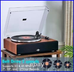 FancyRabbit Black Wood Record Player Built-in Speakers Bluetooth 33/45RPM NIB