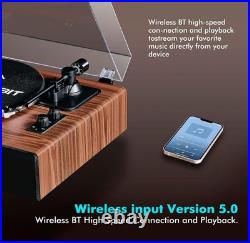 FancyRabbit Black Wood Record Player Built-in Speakers Bluetooth 33/45RPM NIB