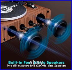 FancyRabbit Black Wood Record Player Built-in Speakers Bluetooth 33/45RPM NIB