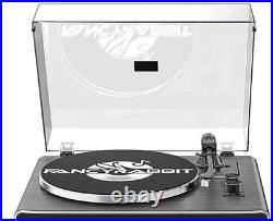 FancyRabbit Black Wood Record Player Built-in Speakers Bluetooth 33/45RPM NIB