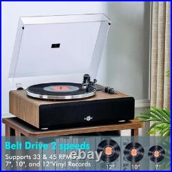 FancyRabbit Walnut Record Player Built-in Speakers Bluetooth 33/45RPM NIB