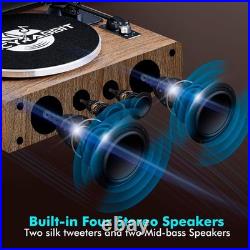 FancyRabbit Walnut Record Player Built-in Speakers Bluetooth 33/45RPM NIB