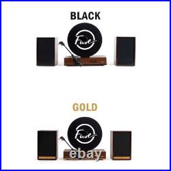 Fuse GLD Vertical Vinyl Record Player with Speakers, Bluetooth, AUX Gold Trim