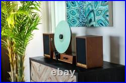 Fuse GLD Vertical Vinyl Record Player with Speakers, Bluetooth, AUX Gold Trim