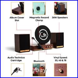 Fuse GLD Vertical Vinyl Record Player with Speakers, Bluetooth, AUX Gold Trim