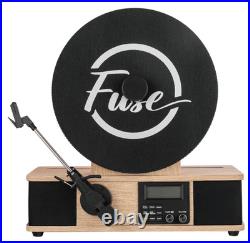 Fuse Wrap Vertical Vinyl Record Player Radio, Bluetooth, Alarm Clock Bamboo