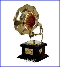 Gramophone Antique Brass and Wood Record Player Golden Collectable Phonograph De