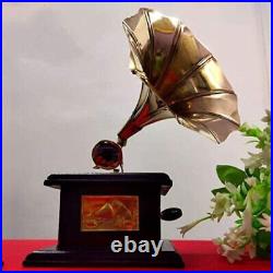 Gramophone Antique Brass and Wood Record Player Golden Collectable Phonograph De