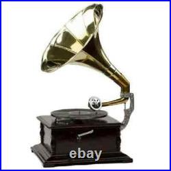 Gramophone With Brass Horn 78 Rpm Player Playing Phonograph Audio Vinyl Recorder
