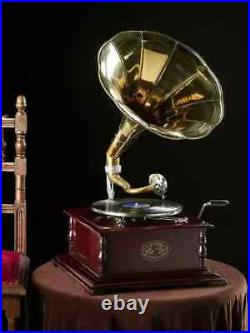 Gramophone With Brass Horn Record Player 78 rpm vinyl phonograph Replica