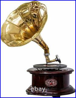 Gramophone With Brass Horn Record Player 78 rpm vinyl phonograph Round