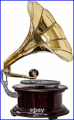 Gramophone With Brass Horn Record Player 78 rpm vinyl phonograph Round