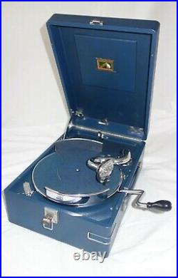 HMV 102 Gramophone BLUE with Rare Record Holder + VERY GOOD C World Wide Post