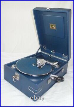 HMV 102 Gramophone BLUE with Rare Record Holder + VERY GOOD C World Wide Post