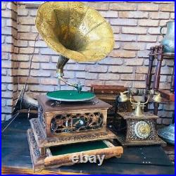 HMV Gramophone Fully Funtional Working, Antique, win-up record player phonograph