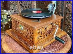HMV Gramophone win-up record player Wood Handmade Phonograph Solid Look Gramopho