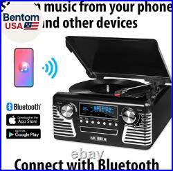 Haley Retro Bluetooth Record Player & Multimedia Center with Built-In Speakers