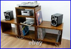 Industrial Retro Wooden Record Player Cabinet Vinyl Storage Stand