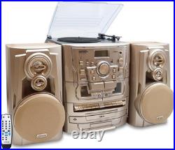JENSEN JMC-1250 Bluetooth 3-Speed Stereo Turntable Music System with 3-CD Gold