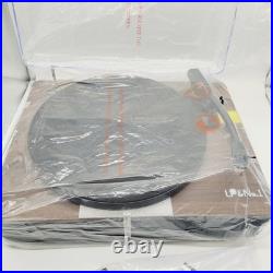 LP&No. 1 Walnut Wood 3-Speed Vinyl Record Player with Stereo Speakers & Bluetooth