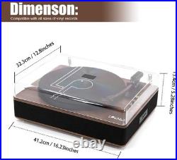LP&No. 1 Walnut Wood 3-Speed Vinyl Record Player with Stereo Speakers & Bluetooth