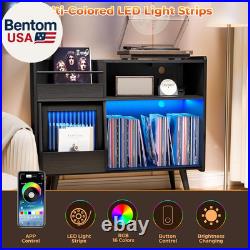 Large Record Player Stand with Sliding Door, 350 Vinyl Record Storage Cabinet, Re