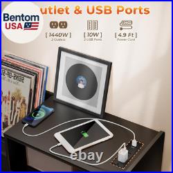 Large Record Player Stand with Sliding Door, 350 Vinyl Record Storage Cabinet, Re
