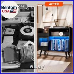 Large Record Player Stand with Sliding Door, 350 Vinyl Record Storage Cabinet, Re