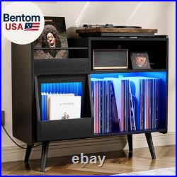 Large Record Player Stand with Sliding Door, 350 Vinyl Record Storage Cabinet, Re