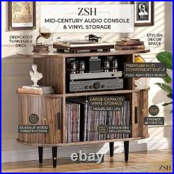 Large Record Player Stand with Storage and Shelves, Walnut