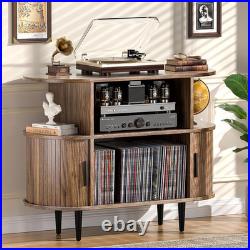 Large Record Player Stand with Storage and Shelves, Walnut