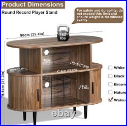 Large Record Player Stand with Storage and Shelves, Walnut