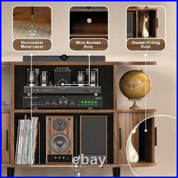 Large Record Player Stand with Storage and Shelves, Walnut