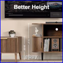 Large Record Player Stand with Storage and Shelves, Walnut