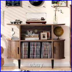 Large Record Player Stand with Storage and Shelves, Walnut