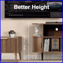 Large Record Player Stand with Storage and Shelves, Walnut Mid Century Modern