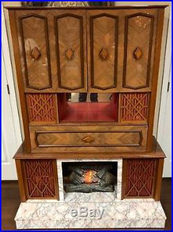 MCM Koronette Record Player Stereo 8 Track & Fireplace Entertainment Bar Cabinet