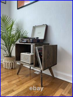 MCM Midcentury Modern Table For Record Player Solid Wood Records Storage Stand