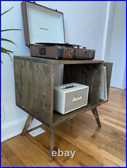 MCM Midcentury Modern Table For Record Player Solid Wood Records Storage Stand