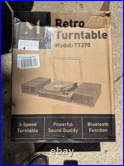 MPK Bluetooth Record Player, Turntable Hifi System with Bookshelf Speakers, 3-Spe