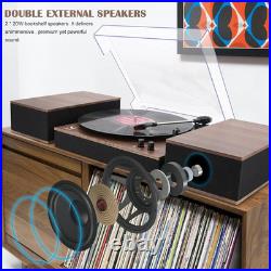 MPK Bluetooth Record Player, Turntable Hifi System with Bookshelf Speakers, 3-Spe