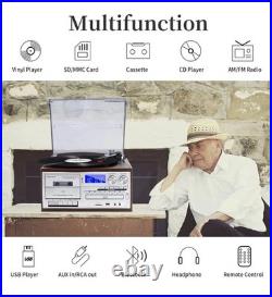 MUSITREND 9-in-1 3-Speed Record Player CD Cassette Bluetooth AM/FM Silver
