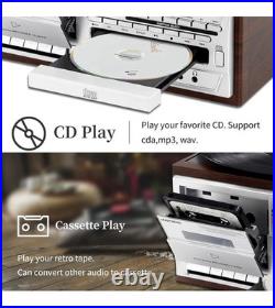 MUSITREND 9-in-1 3-Speed Record Player CD Cassette Bluetooth AM/FM Silver