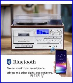 MUSITREND 9-in-1 3-Speed Record Player CD Cassette Bluetooth AM/FM Silver