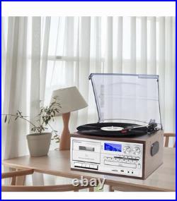 MUSITREND 9-in-1 3-Speed Record Player CD Cassette Bluetooth AM/FM Silver