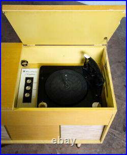 Mid Century Modern Stereo Console Airline Blonde Record Player Hifi Compact Tube
