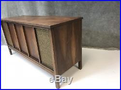 Mid Century Modern Stereo Console Record Player credenza wood cabinet danish 60s